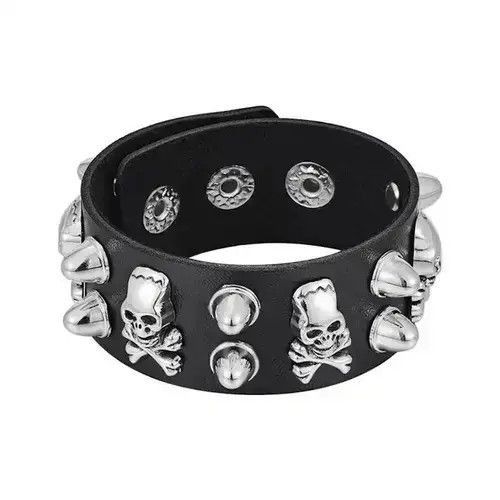 Other Y2K 2000s skeleton spiked grunge punk black studded bracelet Size ONE SIZE - 1 Thumbnail