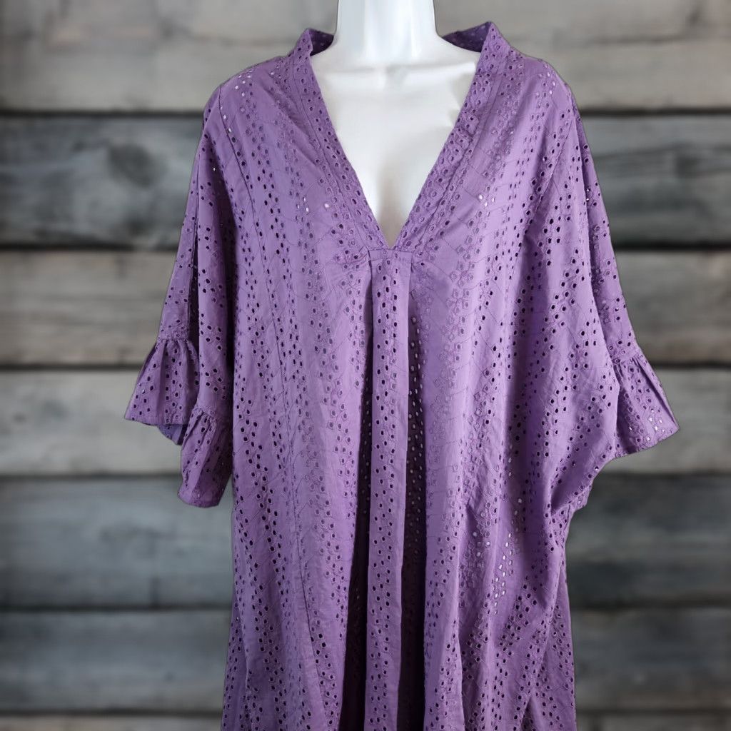 Vintage Miradonna Womens Cover Up One Size Solid Purple Eyelet Cotton Size ONE SIZE - 1 Thumbnail