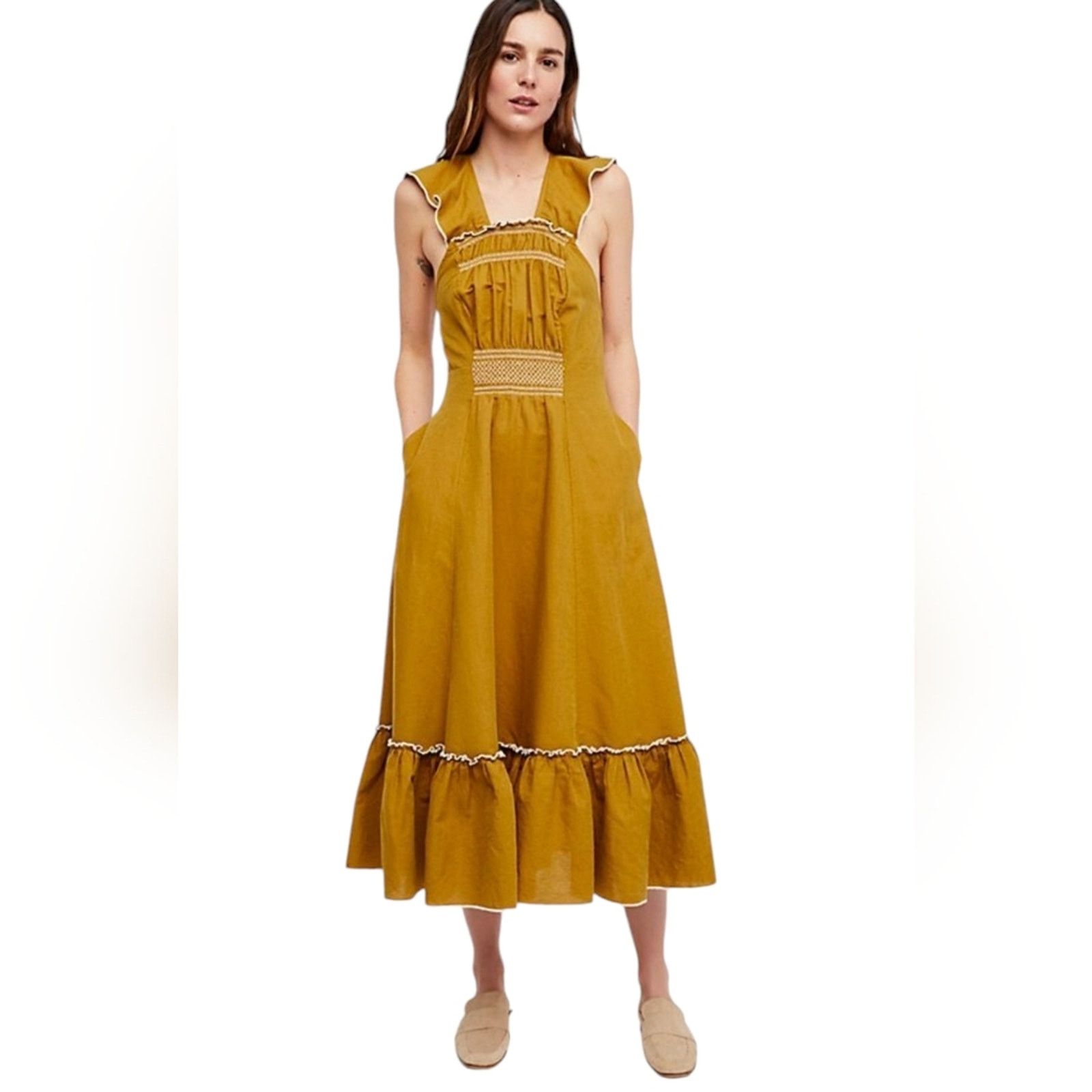 Free People Free People Anika Midi Linen Dress Small Size S / US 4 / IT 40 - 6 Thumbnail