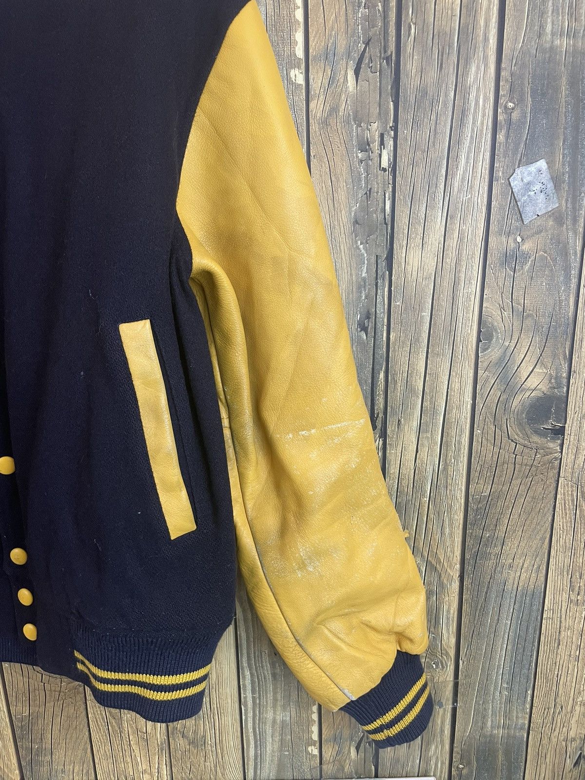 Macbeth × Vintage Vintage Macbeth Varsity sleeve leather Jacket Yellow Size US M / EU 48-50 / 2 - 3 Thumbnail