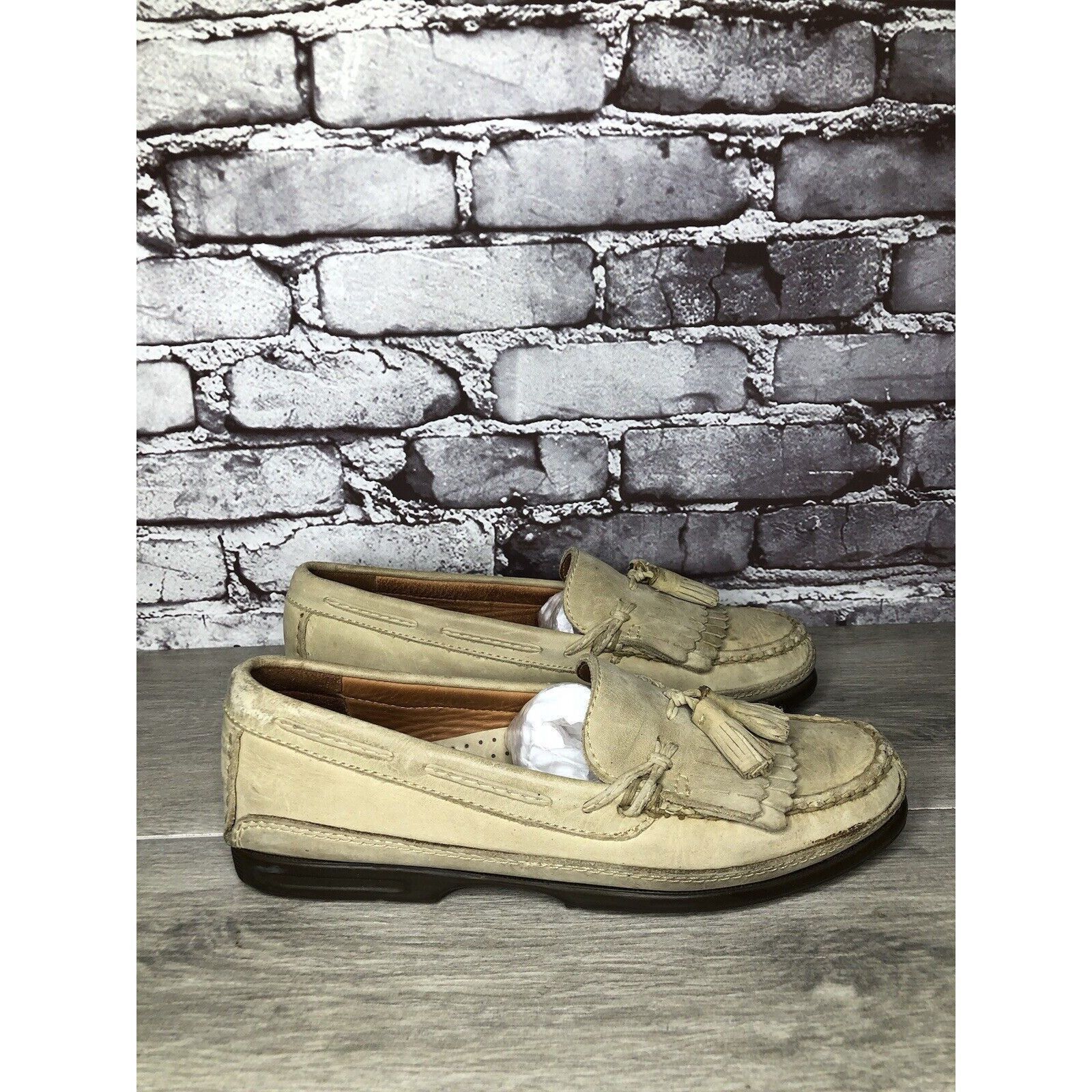 Johnston & Murphy Johnston Murphy Passport Beige Leather Tassel Kiltie Loafers Size US 8.5 / EU 41-42 - 16 Thumbnail