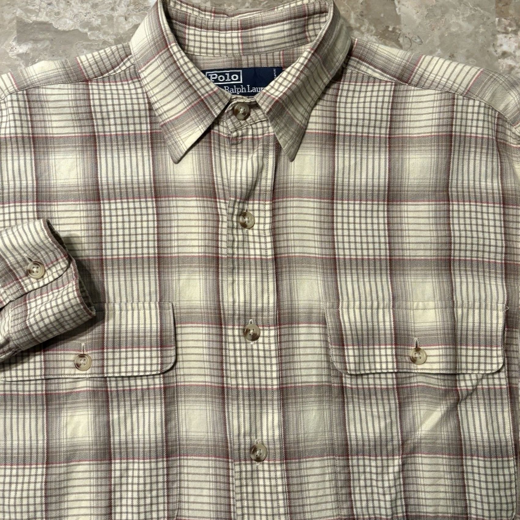 Polo Ralph Lauren VINTAGE Polo Ralph Lauren Shirt Mens Small Beige Tan Plaid Wool Blend Long Sleeve 90s Size US S / EU 44-46 / 1 - 2 Thumbnail