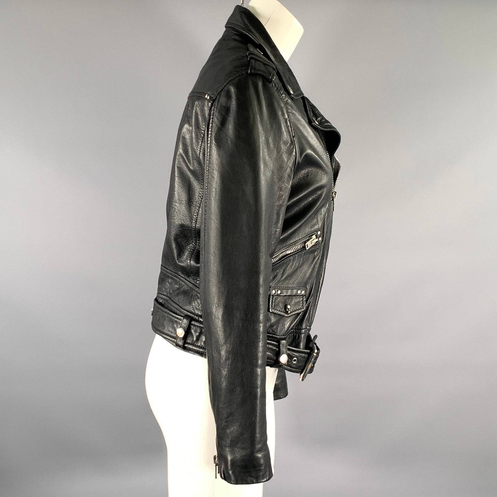 The Kooples THE KOOPLES Size M Black Leather Lambskin Biker Jacket Size M / US 6-8 / IT 42-44 - 3 Thumbnail