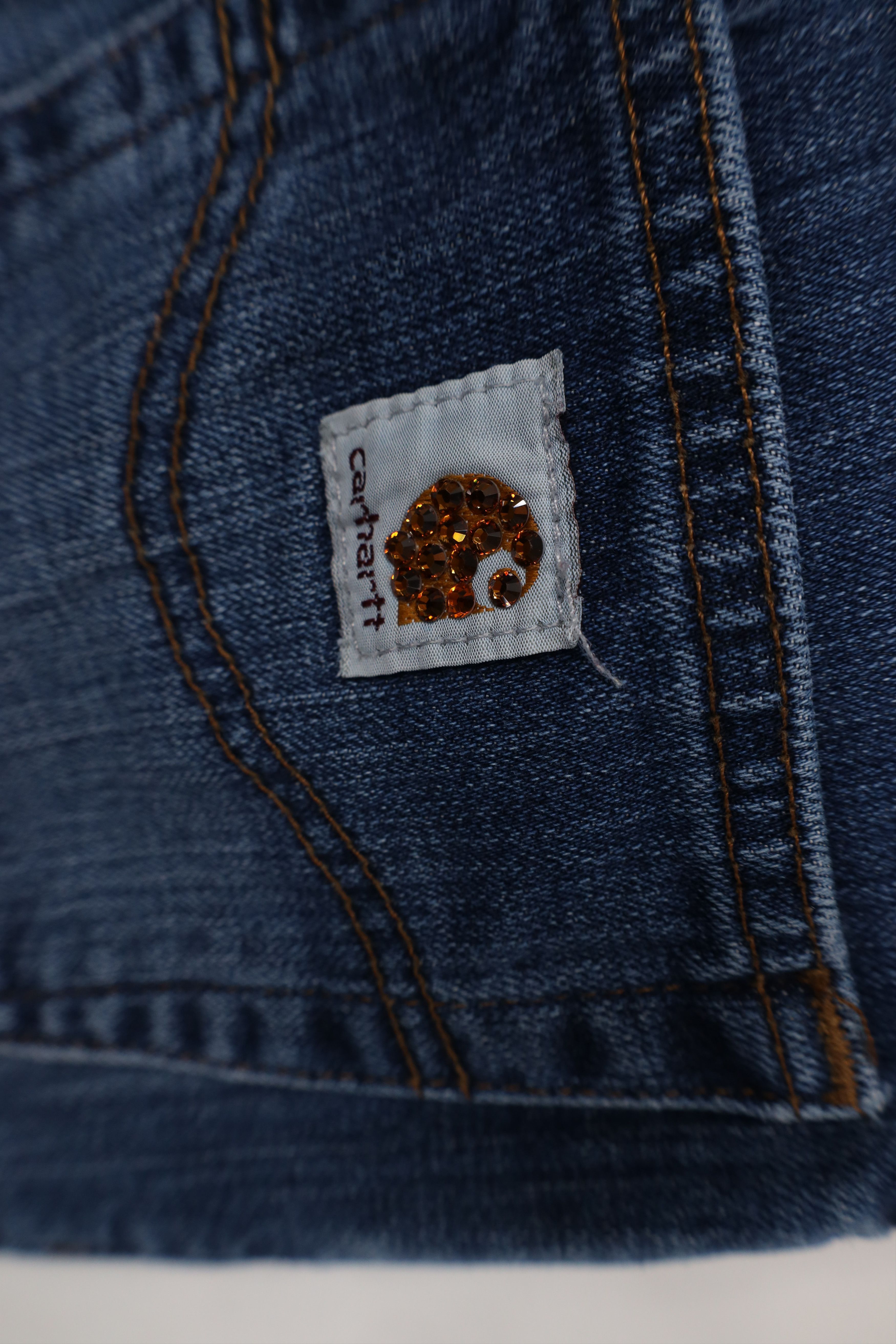 Carhartt Vintage Y2K Carhartt Spell Out Rhinestone Flared Denim Jeans Size 31" - 14 Thumbnail