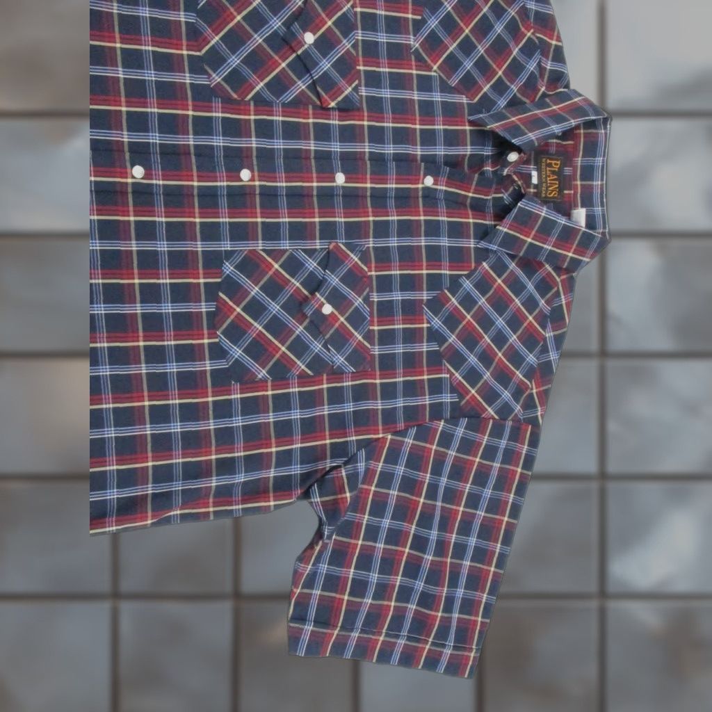 Vintage VINTAGE Plains Western Wear Shirt Mens Large Navy Red Plaid Short Sleeve Pearl Snap Size US L / EU 52-54 / 3 - 1 Thumbnail
