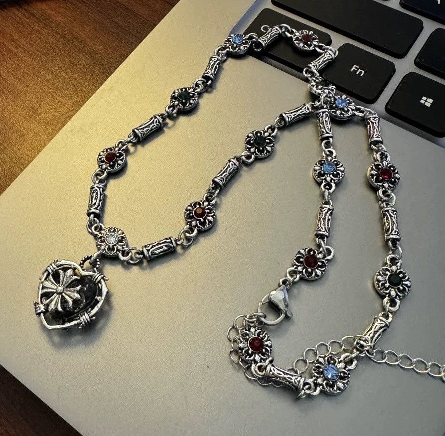 Japanese Brand × Jewelry Fashion punk retro heart cross gem choker chain necklace Size ONE SIZE - 1 Thumbnail