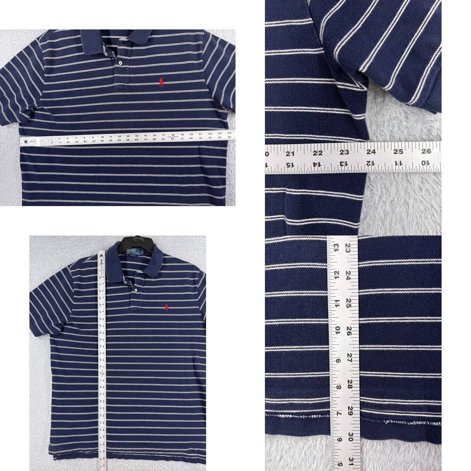 Ralph Lauren VINTAGE Polo Ralph Lauren Shirt Mens Extra Large Blue Stripe 100% Cotton Knit Polo Shirt XL Blue Ralph Lauren Mens 70s Vintage Size US XL / EU 56 / 4 - 8 Thumbnail