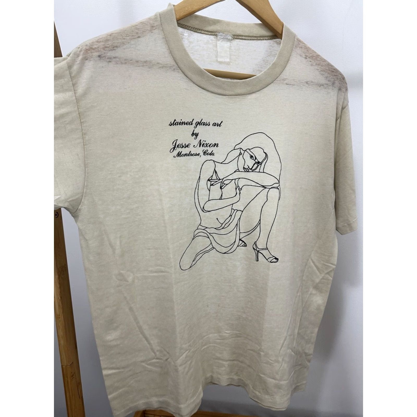 Nixon VTG 70s Stained Glass Jesse Nixon Colorado Art Girl Burnout Paper Thin T-Shirt L Men Cream Size US L / EU 52-54 / 3 - 5 Thumbnail
