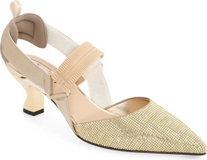 Fendi Colibri 55mm Strass Crystal FF Logo Slingback Heel Pump 42 Size US 12 / IT 42 - 1 Thumbnail