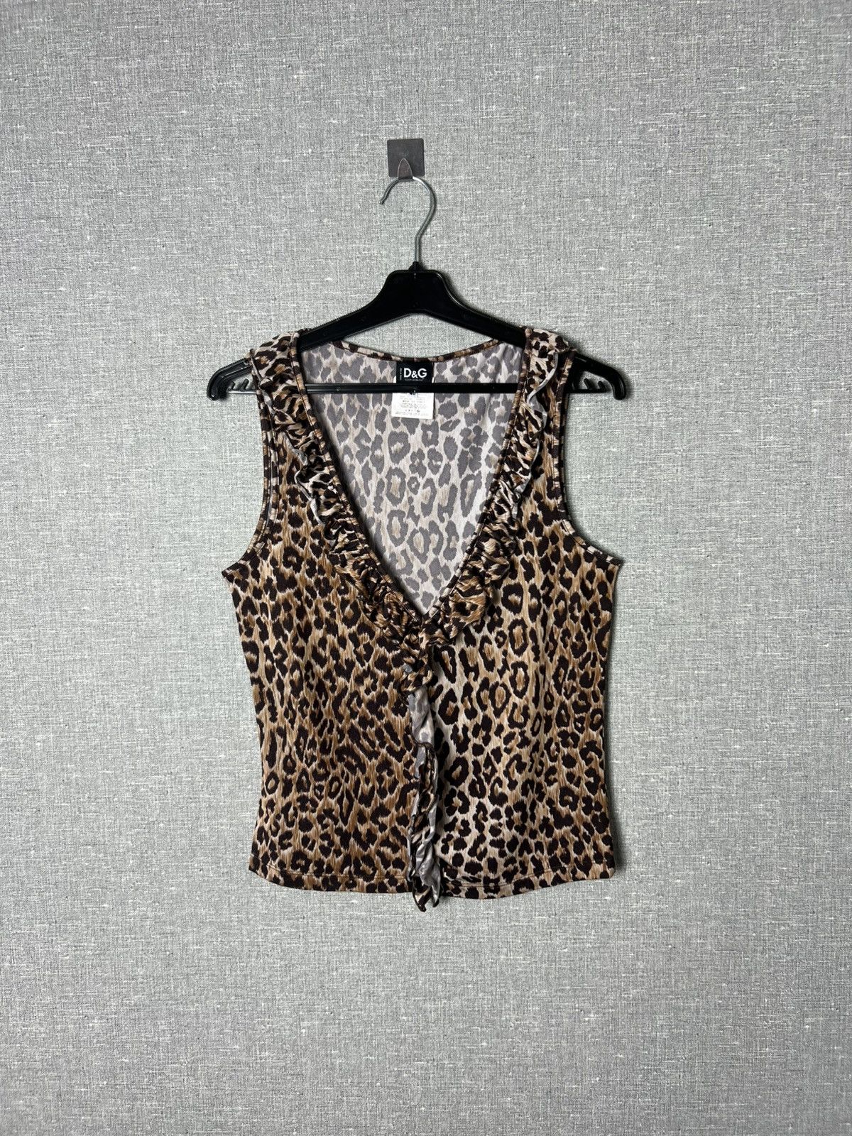 Dolce & Gabbana × Vintage Dolce & Gabbana Leopard Print Ruffle Trim Sleeveless Top D&G Size L / US 10 / IT 46 - 1 Thumbnail