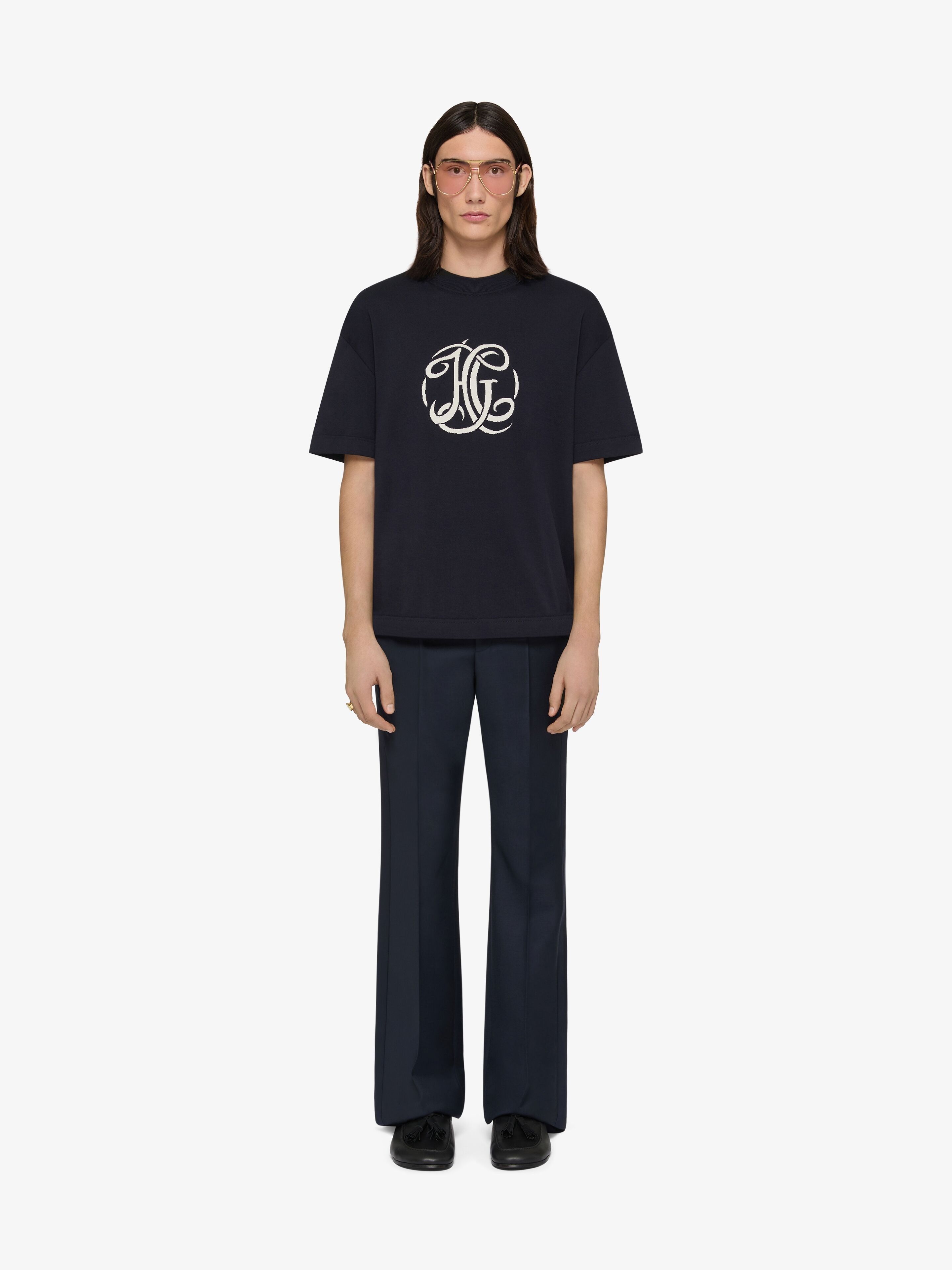 Givenchy o1w1db10326 Knitted Crew Neck T-Shirt in Dark Blue Size US M / EU 48-50 / 2 - 2 Thumbnail