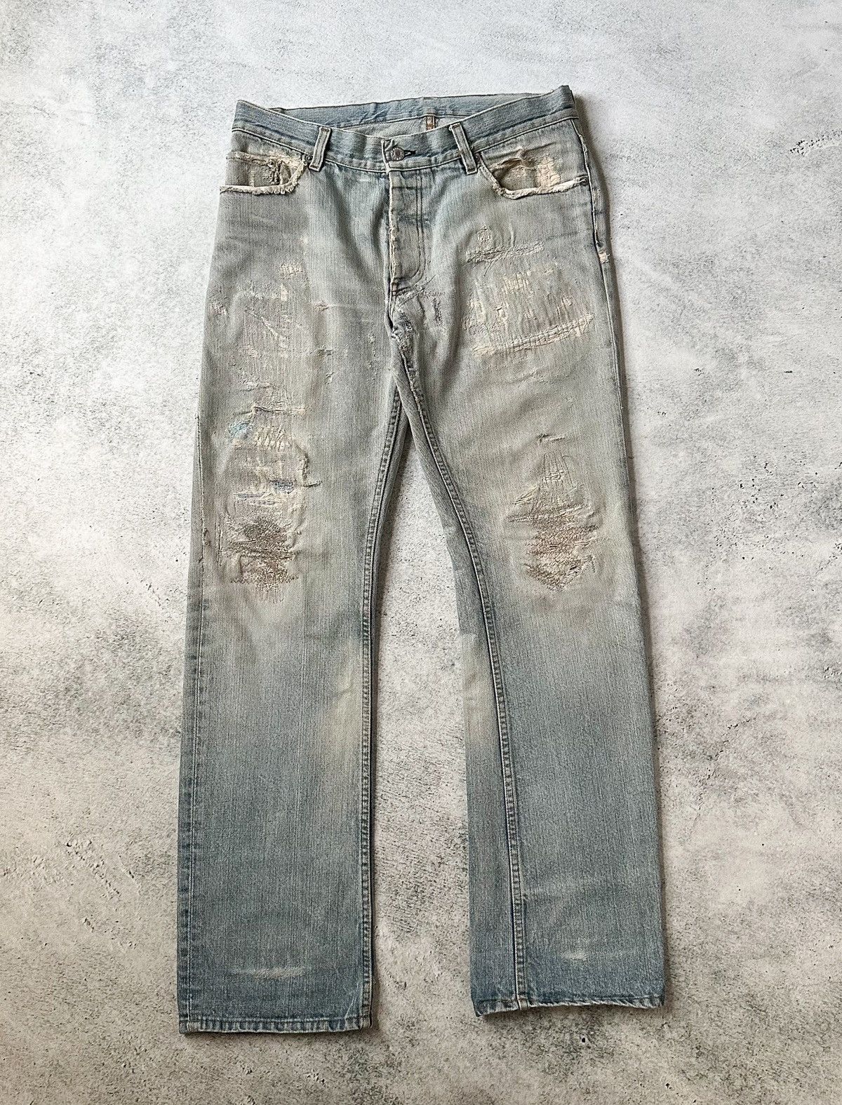 image of Helmut Lang x Vintage 1998 Thrashed & Repaired Denim in Light Wash, Men's (Size 34)