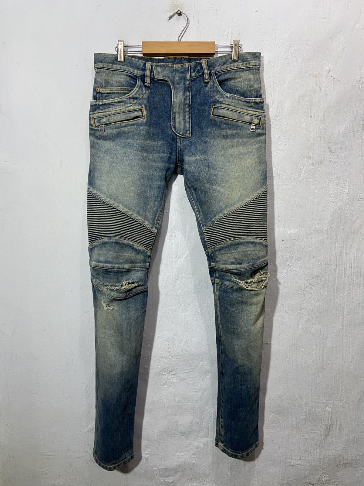 Balmain Balmain Denim Distressed Jeans moto bike Size US 31 - 1 Thumbnail