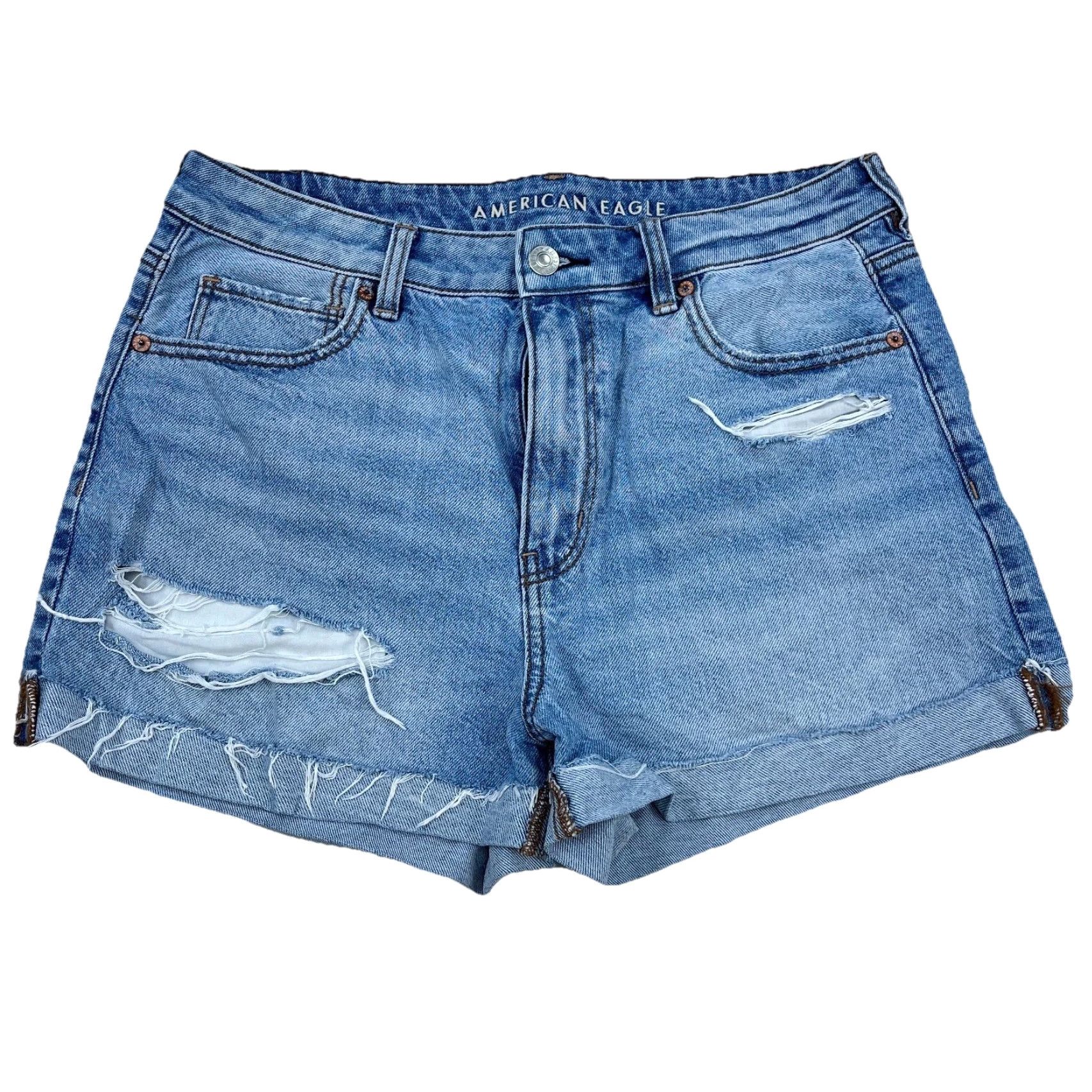 American Eagle Outfitters American Eagle Outfitters Shorts Women 8 Cut Off Baggy Mom Med Wash Faded Holes Jorts Size 30" / US 8 / IT 44 - 2 Thumbnail