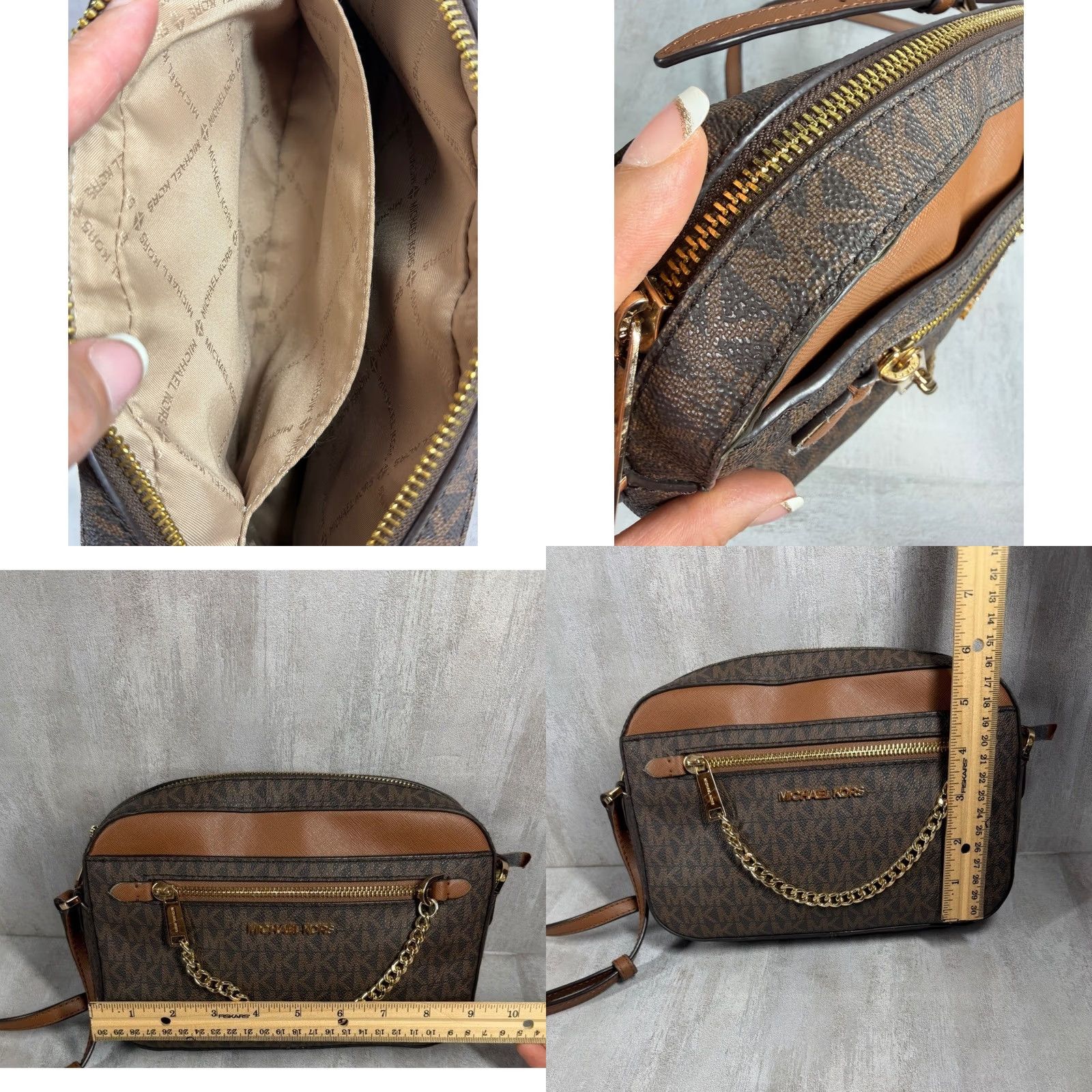 Michael Kors Michael Kors Jet Set Large East West Crossbody Bag Brown Logo Canvas Leather Acorn Strap Chain Flaw Size ONE SIZE - 10 Thumbnail