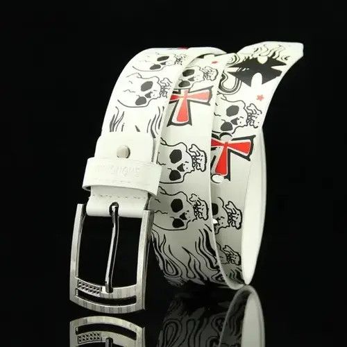 VIBE Skull Skeleton Pattern Pin Buckle Belt Size 30 - 2 Thumbnail