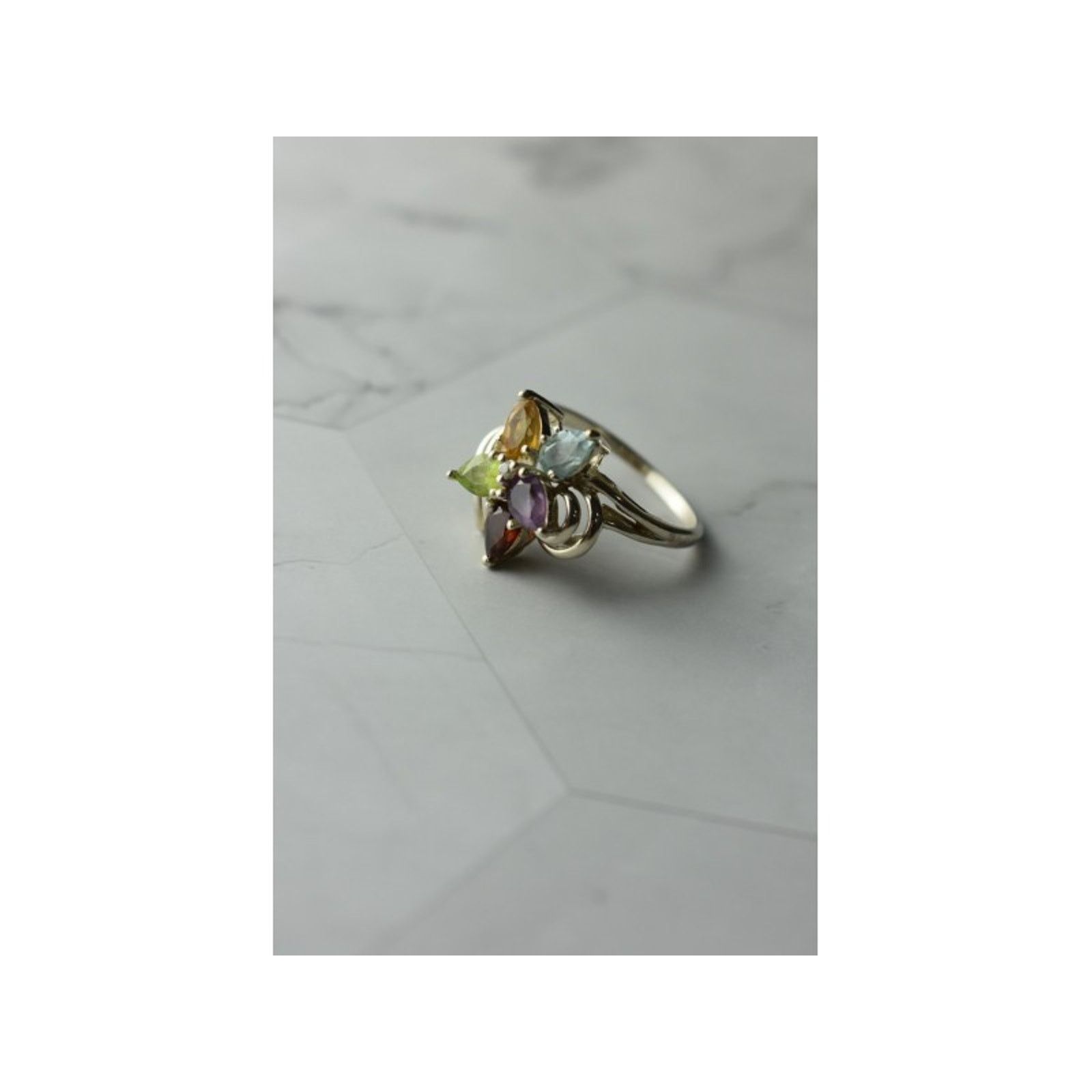 Jewelry 925 STERLING SILVER MULTI GEMSTONES "FLOWER" RING SIZE 8 Size ONE SIZE - 3 Thumbnail