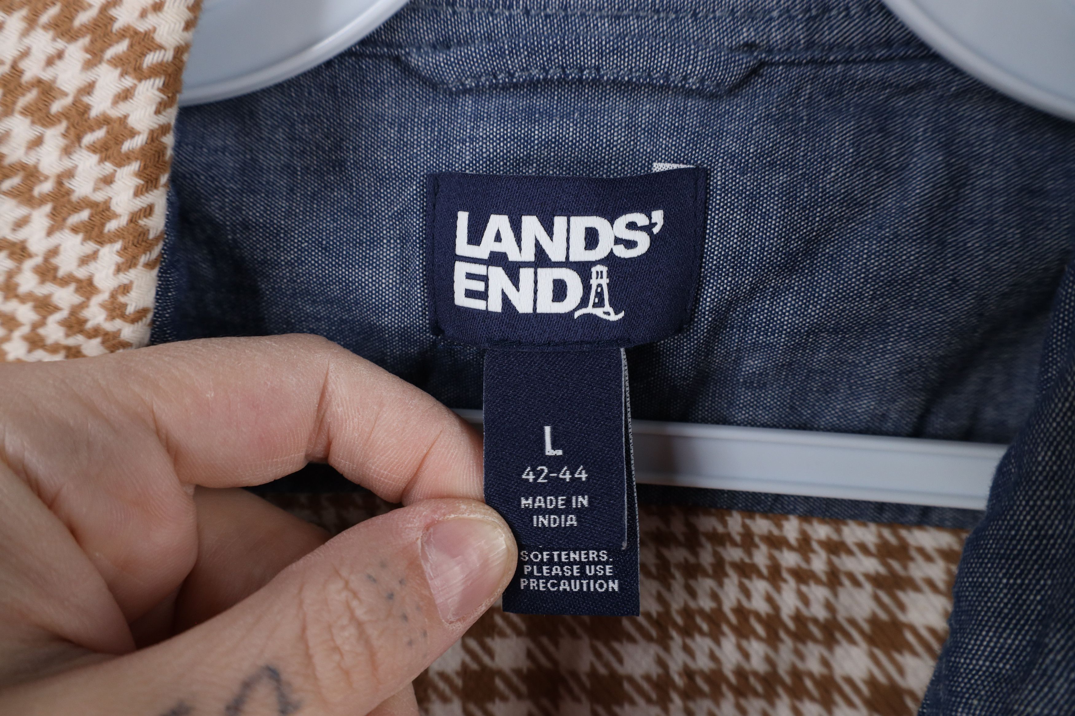 Lands' End × Vintage Vintage Lands End Houndstooth Flannel Button Shirt Cotton Size US L / EU 52-54 / 3 - 7 Thumbnail