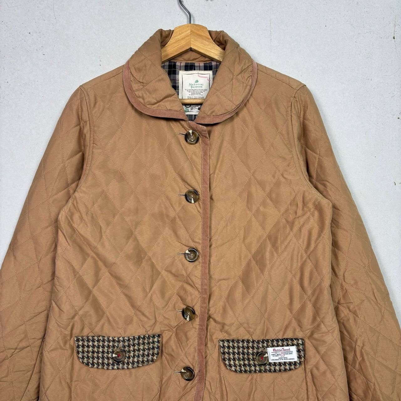 Harris Tweed Quilted Jacket Natural Palette Brown M