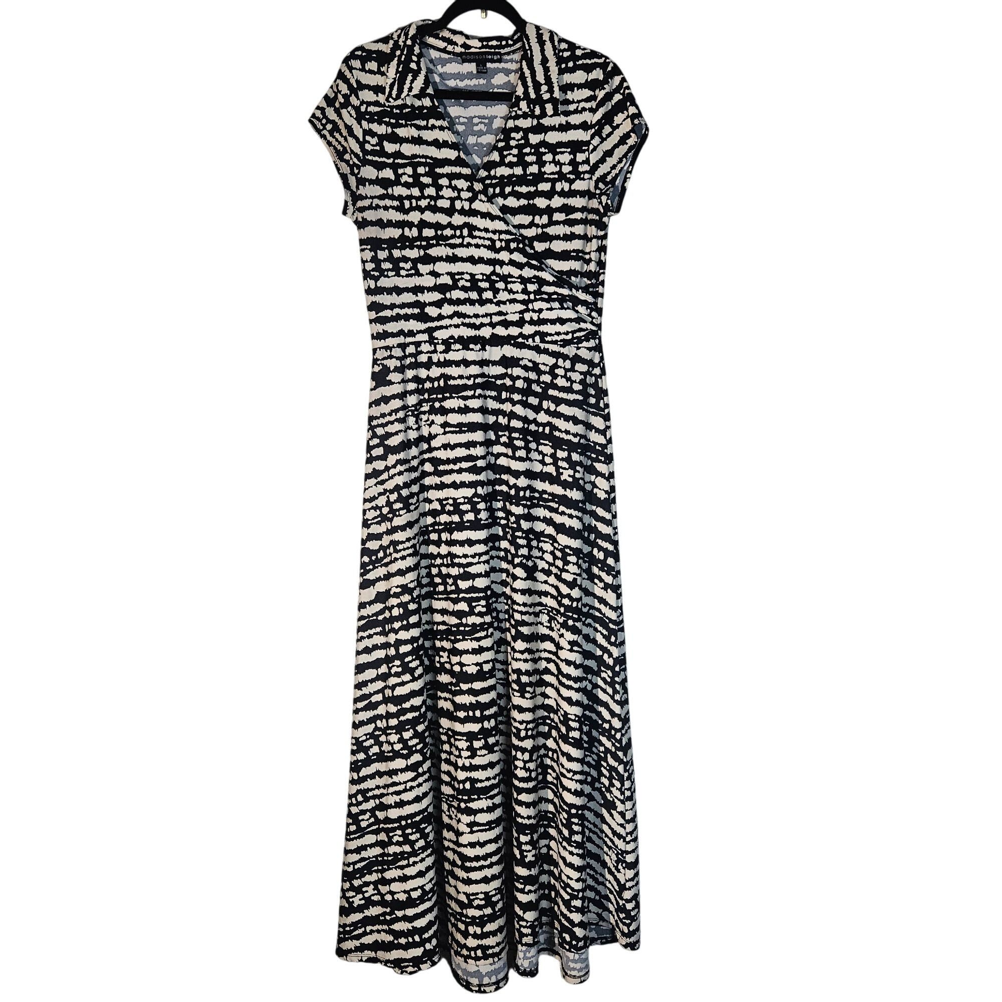 Other Madison Leigh Black White Abstract Shirt Dress L Belted Maxi Size L / US 10 / IT 46 - 1 Thumbnail