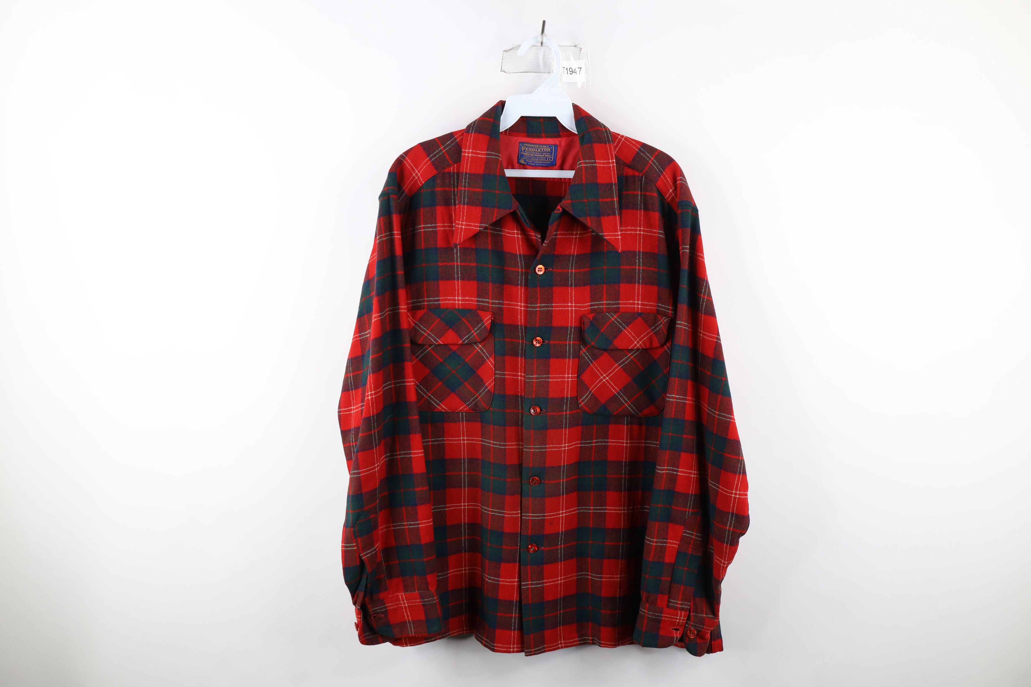 image of 70's Pendleton Wool Board Button Shirt Plaid Usa in Red, Men's (Size Large)