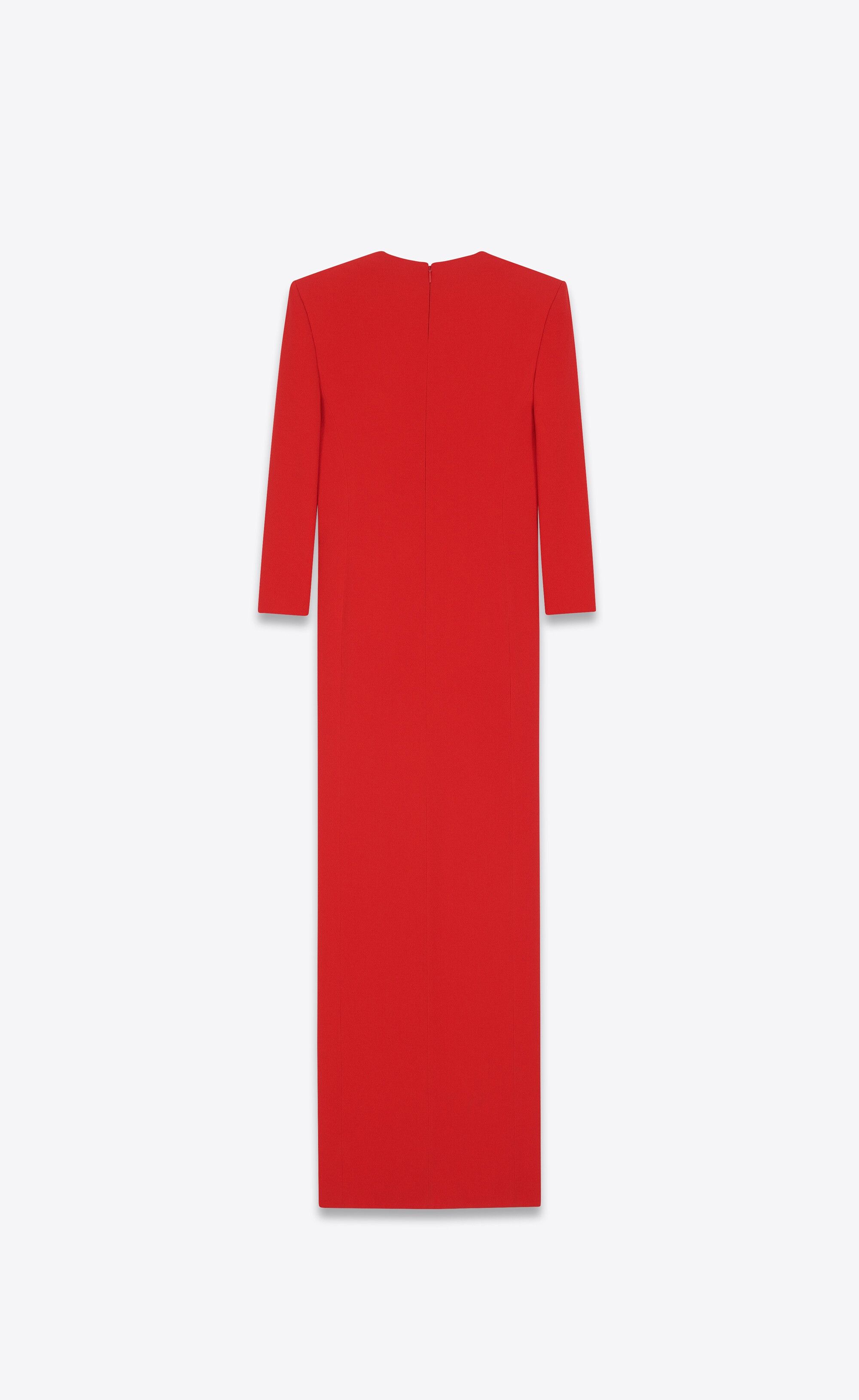 Saint Laurent Paris o1tp1o0125 Long V-Neck Dress In Crepe in Rouge Size S / US 4 / IT 40 - 2 Thumbnail