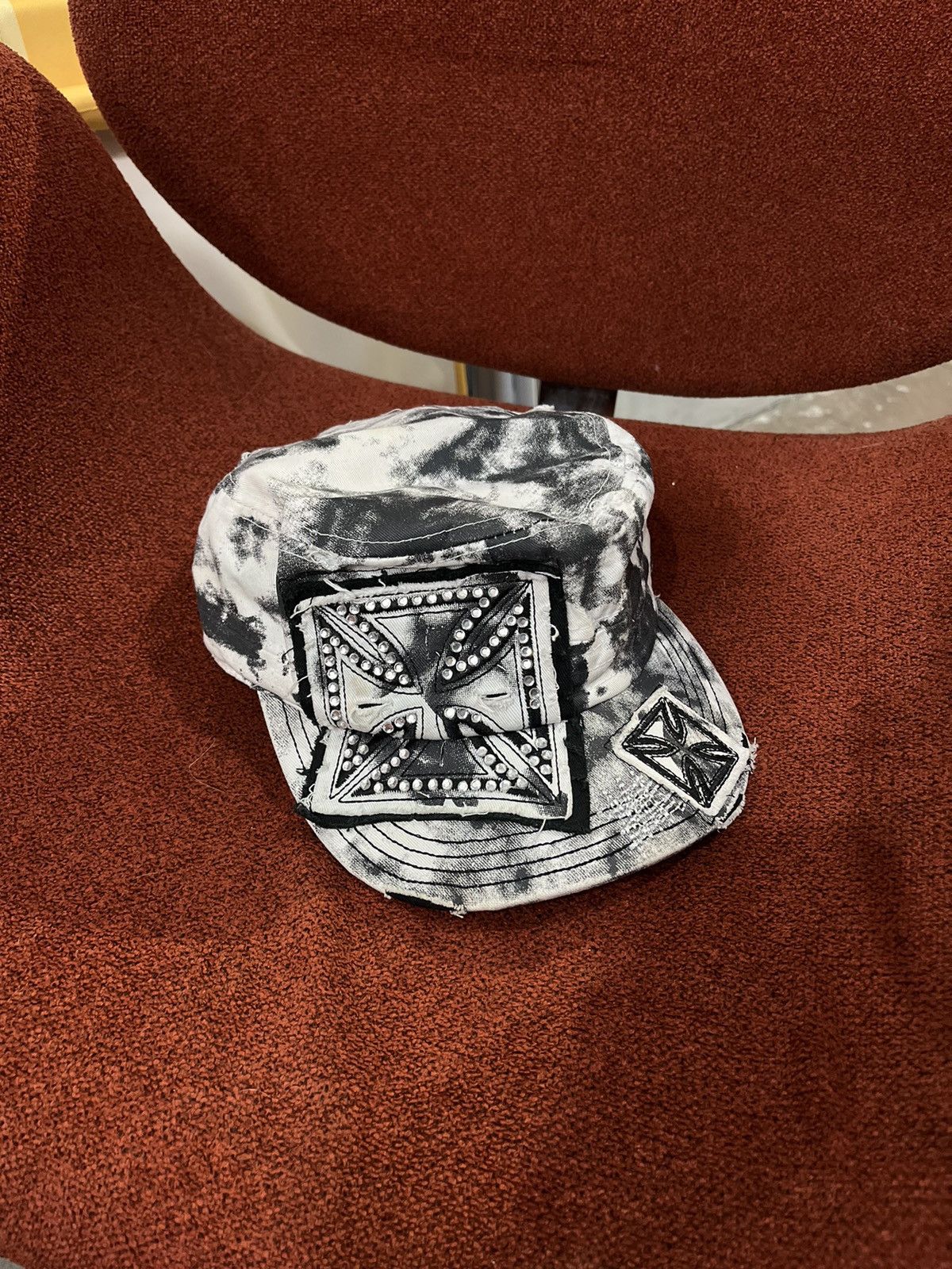 14th Addiction Two Fold Distressed Studded Commando Cadet Hat Size ONE SIZE - 1 Thumbnail