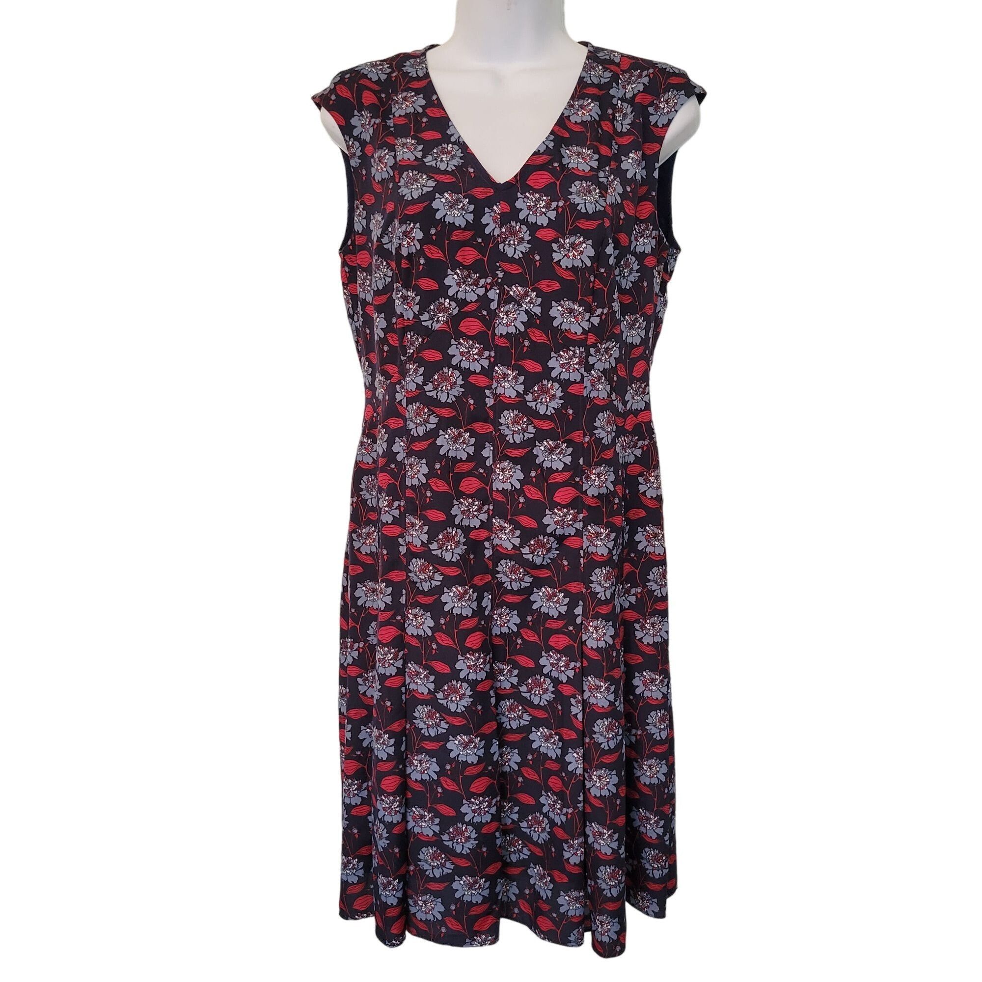Brooks Brothers Brooks Brothers Floral V Neck Dress 4 Cap Sleeves Navy Red Size S / US 4 / IT 40 - 1 Thumbnail
