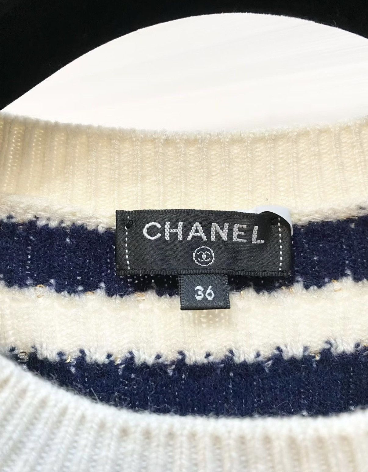 Chanel Chanel Classic Navy Blue Striped Sequin Cashmere Sweater J33 Size XS / US 0-2 / IT 36-38 - 4 Thumbnail