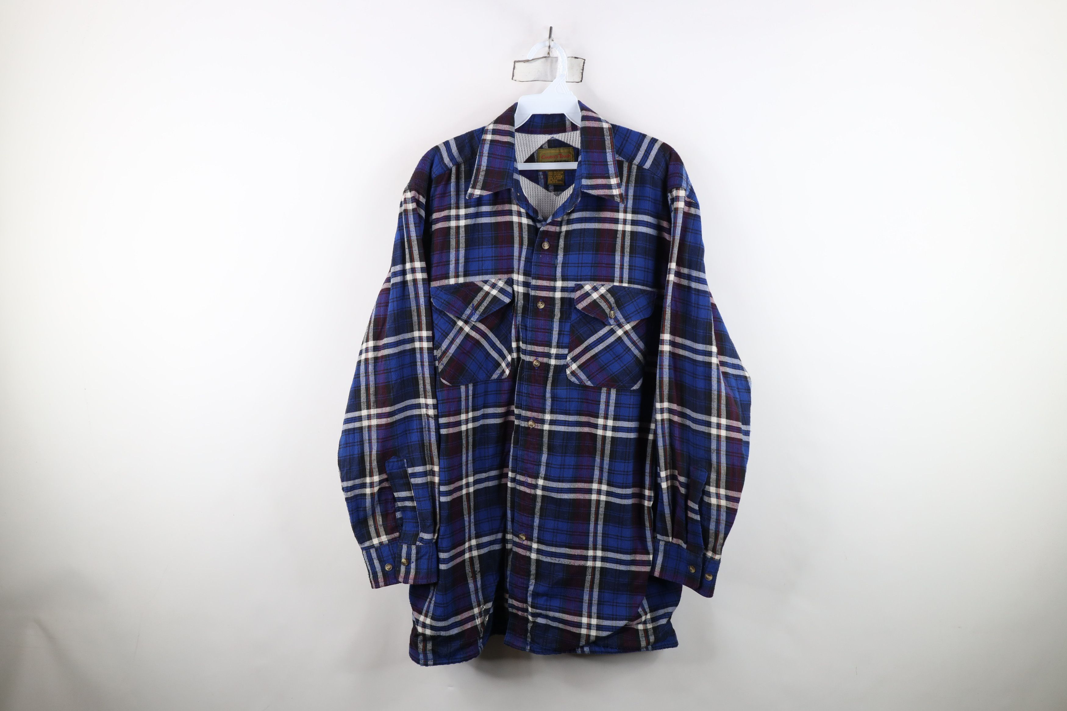 Vintage Vintage 70s 80s Streetwear Knit Flannel Button Shirt Jacket Size US L / EU 52-54 / 3 - 1 Thumbnail