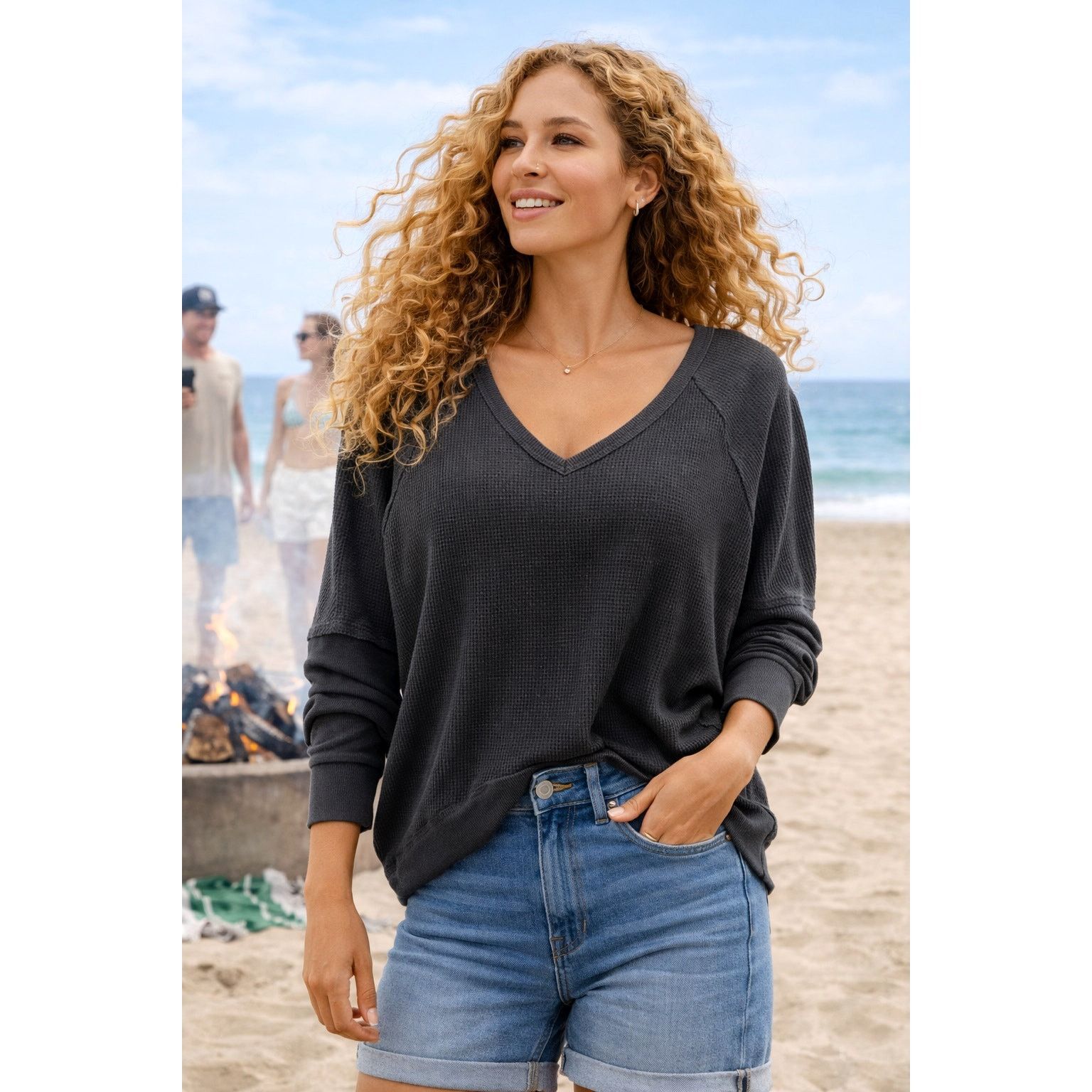 Free People Free People Santa Clara Ribbed Oversized Charcoal Black S Size S / US 4 / IT 40 - 1 Thumbnail