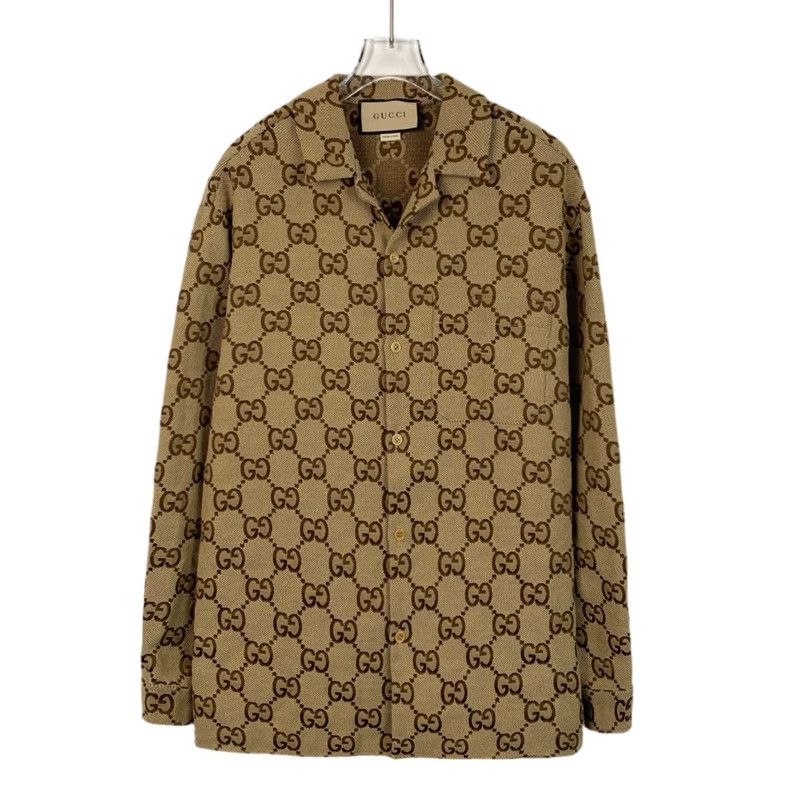 Gucci Gucci Brown logo jacquard full print cotton lapel long-slee Size US S / EU 44-46 / 1 - 1 Thumbnail