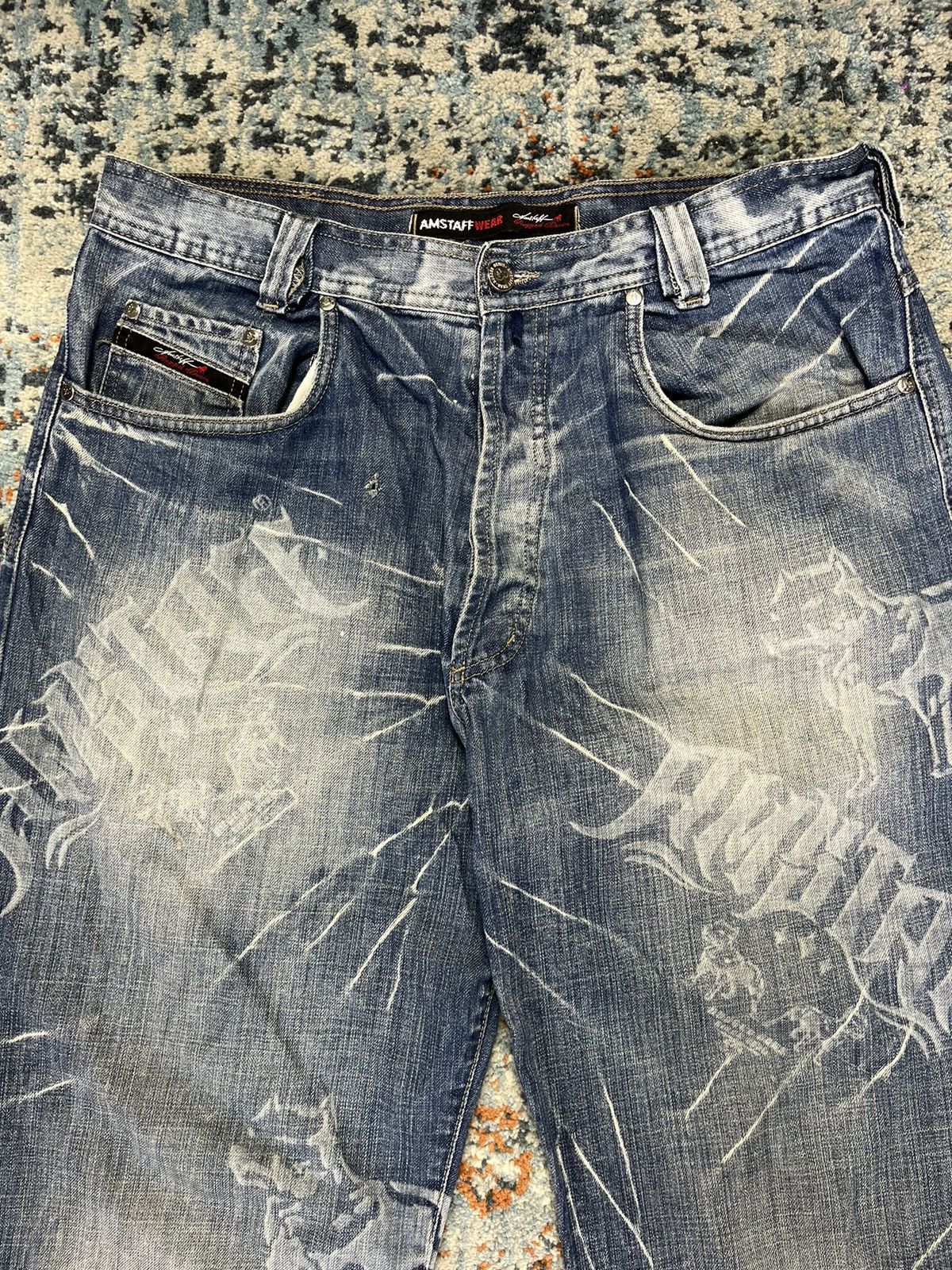 Japanese Brand × Vintage Vintage y2k Amstaff Wear print denim pitbull AOP graphic Size US 34 / EU 50 - 12 Thumbnail