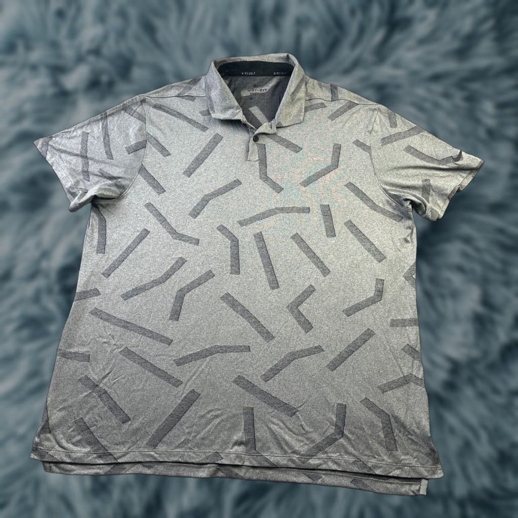 Nike Nike Polo Shirt Mens XL Gray Dri Fit Jacquard Geometric Golf Short Sleeve Collared Button Embroidered Logo Activewear Casual Travel Geometric Pattern Size US XL / EU 56 / 4 - 1 Thumbnail