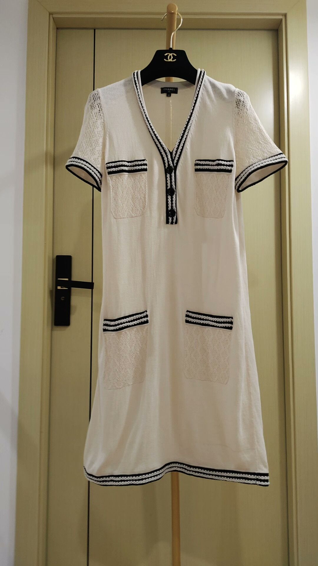 Chanel Chanel Black and white striped V-neck knitted dress 2504-Ne | Grailed