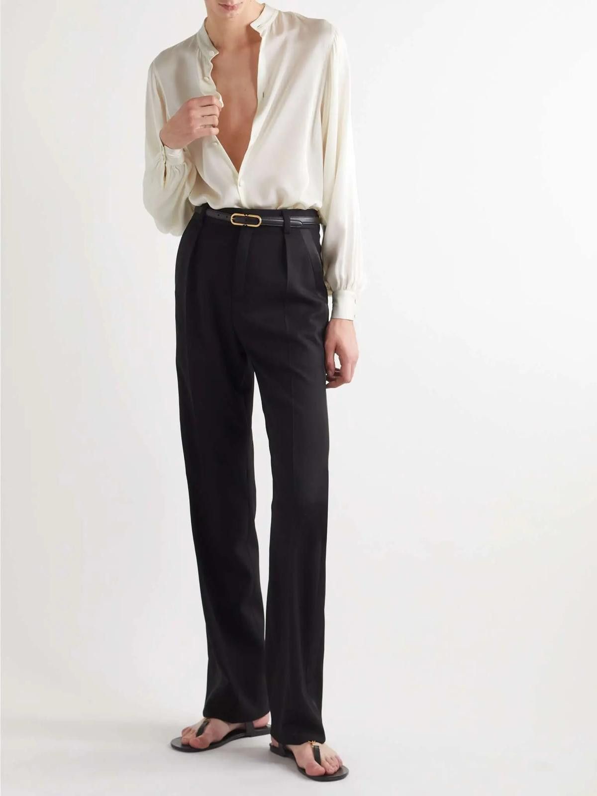 SS23 Saint Laurent Silk Satin Nehru Collar Shirt