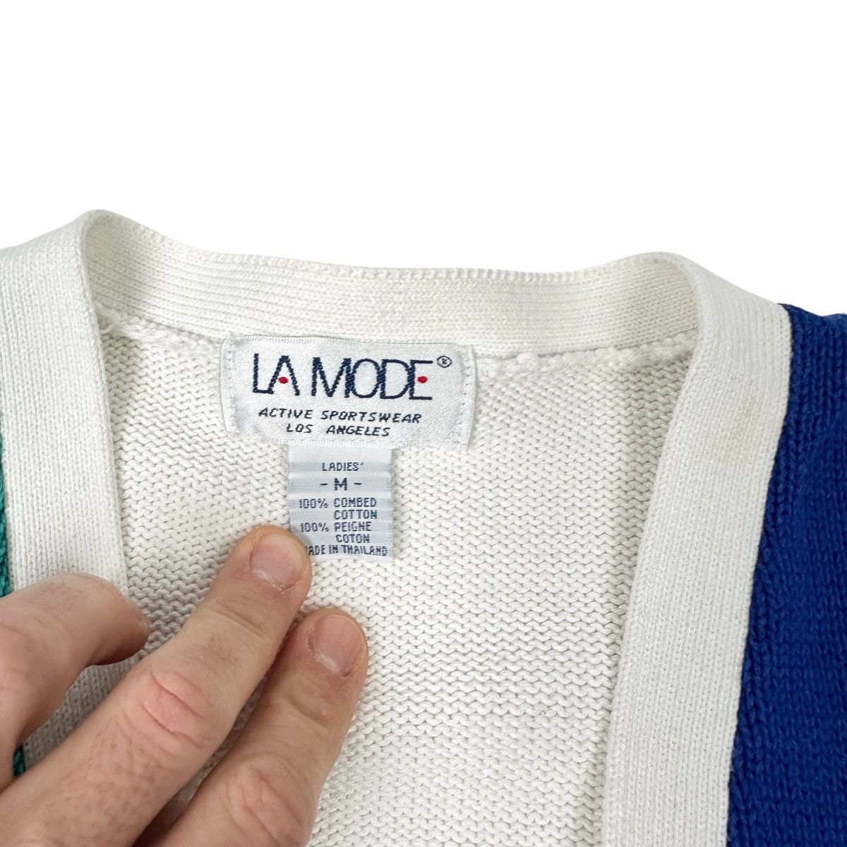 Vintage Vintage La Mode 90s Cardigan Sweater Pink Teal Knit Golf Size M / US 6-8 / IT 42-44 - 5 Thumbnail