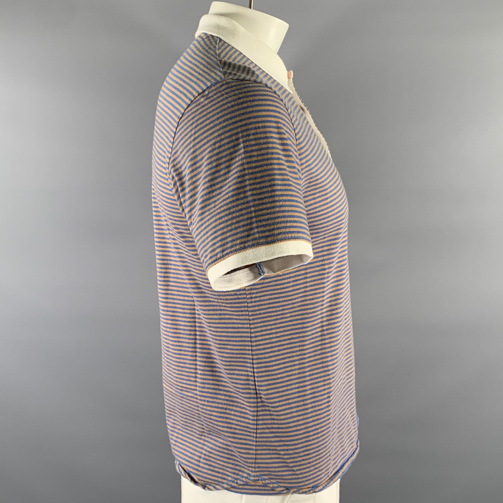 Shipley & Halmos SHIPLEY and HALMOS XL Blue Orange White Stripe Cotton Polo Size US XL / EU 56 / 4 - 2 Thumbnail