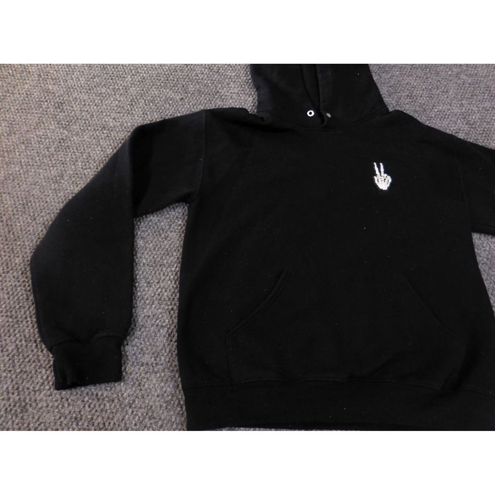 Vintage bowery supply co Hoodie Mens Small Black Zip Pullover Skeleton Peace Logo American Knit Cotton Regular pullover style Size US S / EU 44-46 / 1 - 3 Thumbnail