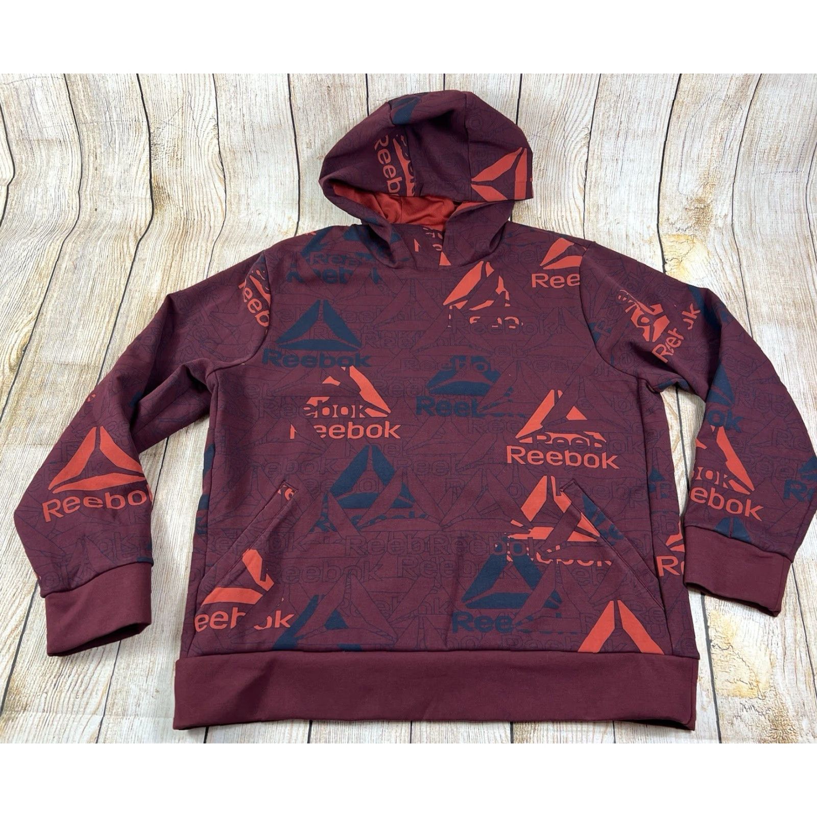 Reebok VINTAGE? (No) Reebok Unwind Hoodie Sweatshirt AOP Red XL Men Pullover Size XL Mens Red Hoodie Sweatshirt XP? Size US XL / EU 56 / 4 - 2 Thumbnail