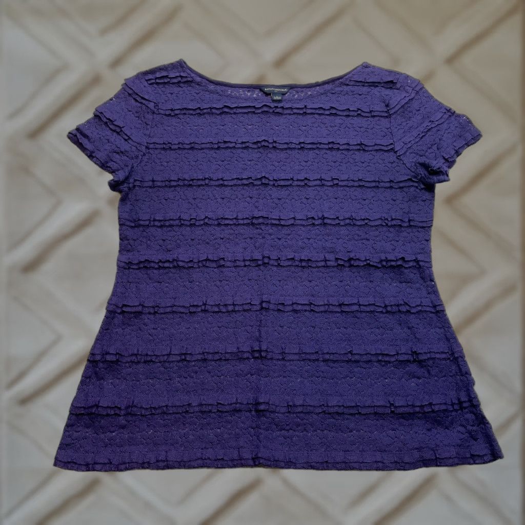 Banana Republic VINTAGE Banana Republic Shirt Womens L Purple Short Sleeve Layered Peasant Tee Size L / US 10 / IT 46 - 1 Thumbnail