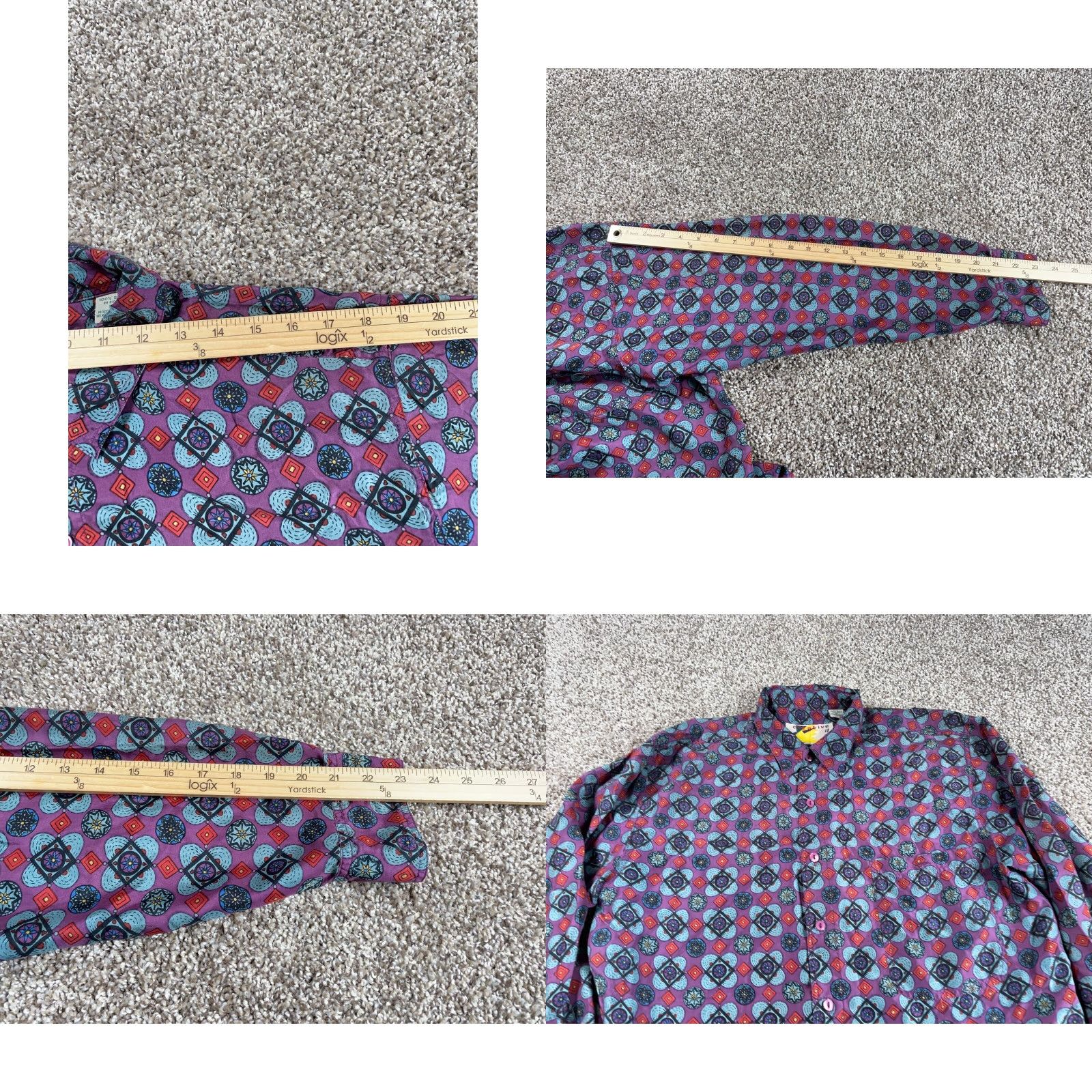 Vintage VINTAGE Creative Edge Silk Shirt Mens Medium Purple Blue Geometric Flower 90s Hippie Retro Button-Up Long Sleeve Collared Size US M / EU 48-50 / 2 - 8 Thumbnail