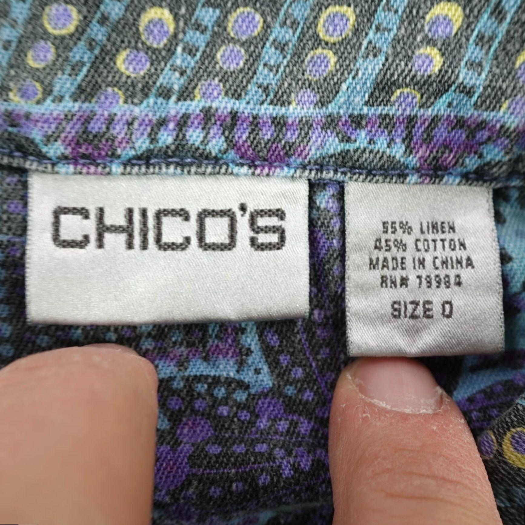 Vintage Chicos Jacket Womens S Blue Canvas Geometric Button Up Top Casual Workwear Size S / US 4 / IT 40 - 7 Thumbnail