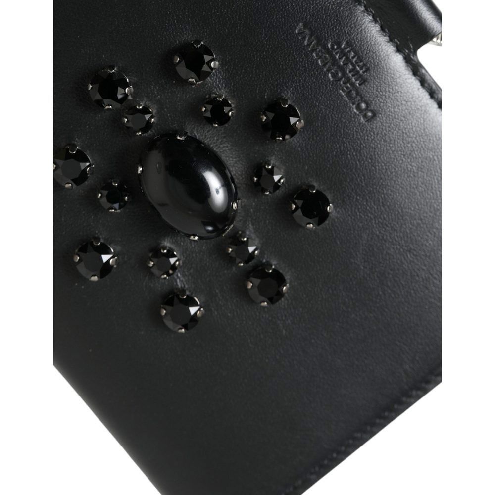 Dolce & Gabbana Dolce & Gabbana Black Leather Crystal Embellished Card Holde Size ONE SIZE - 5 Thumbnail