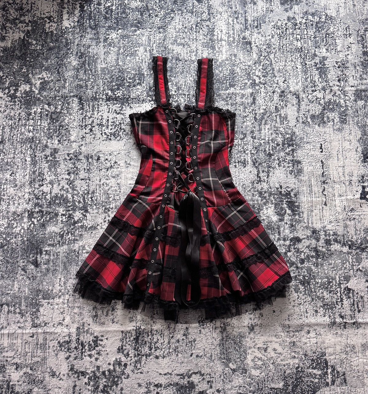 Handmade Corset Mini Dress Gothic Punk Tartan Alt Grunge Y2K Japan Size L / US 10 / IT 46 - 1 Thumbnail