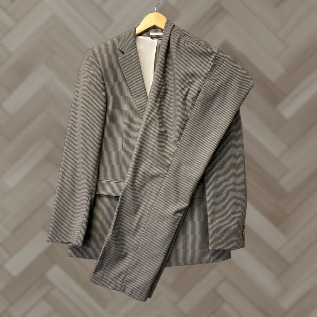 Vintage VINTAGE Van Gils Wool Suit 2 Piece Men's 40 Regular Gray Stripes Slim Fit Business Formal Wedding Size 40R - 1 Thumbnail