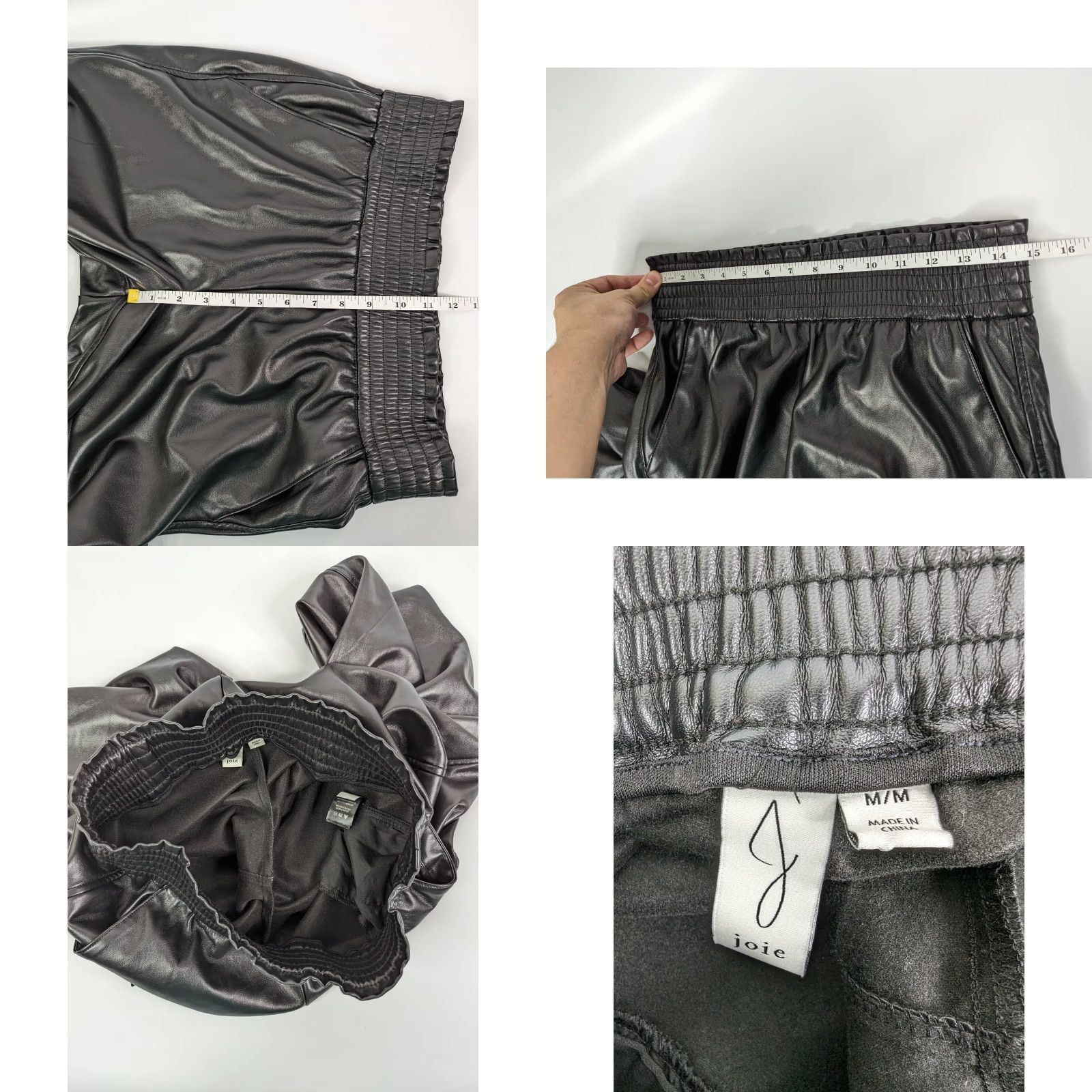 Joie JOIE Black Pants Leather Style Elastic Waist Faux Leather Smocked Waist Regular Womens Medium Casual Straight Front Full Length Size 32" / US 10 / IT 46 - 8 Thumbnail