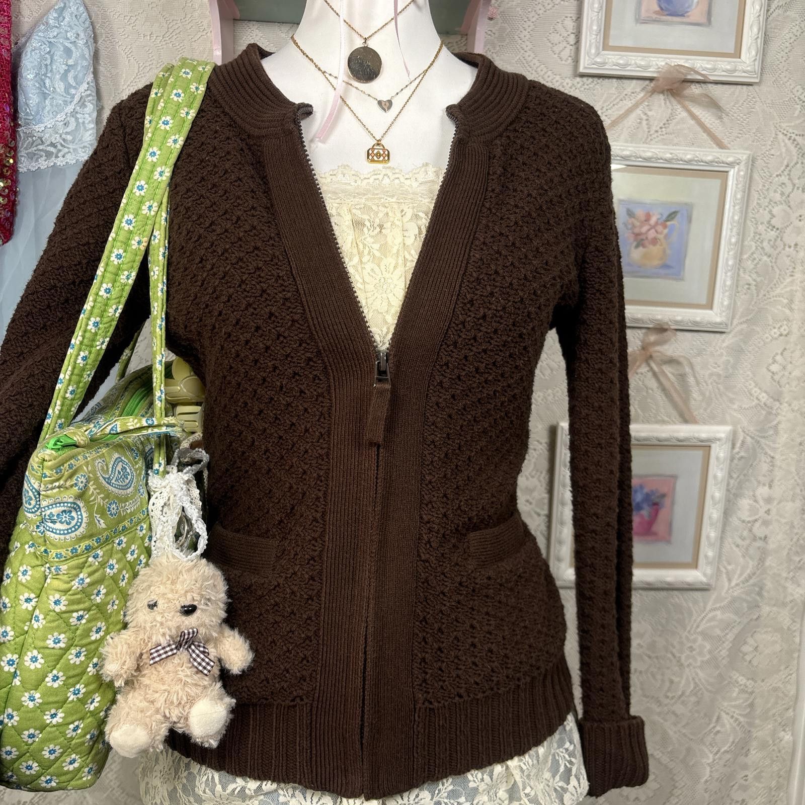 Coldwater Creek vintage cozy brown fitted zip up sweater Size S / US 4 / IT 40 - 4 Thumbnail