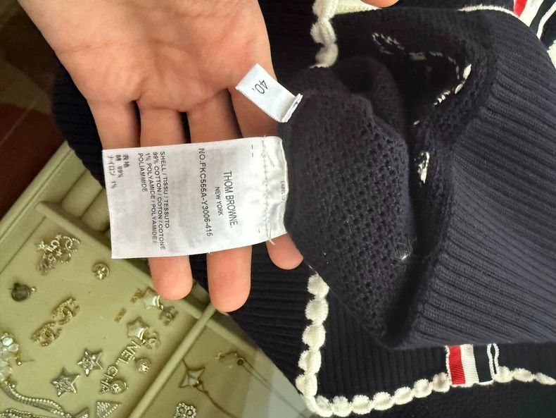 Thom Browne Thom Browne Blue and black mesh puppy striped sweater Size S / US 4 / IT 40 - 4 Thumbnail