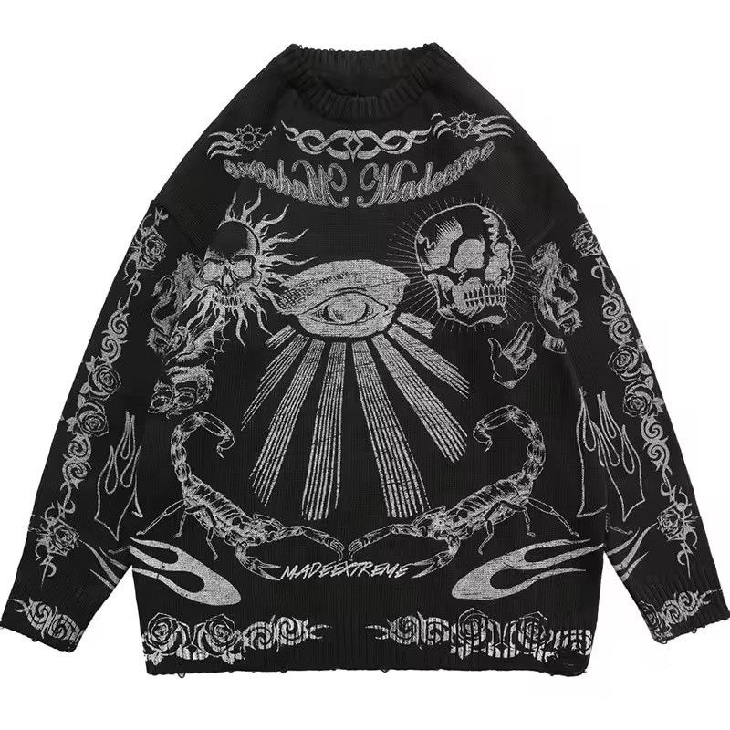 Japanese Brand Grunge y2k goth skull tribal skeleton knit sweater Size US L / EU 52-54 / 3 - 1 Thumbnail
